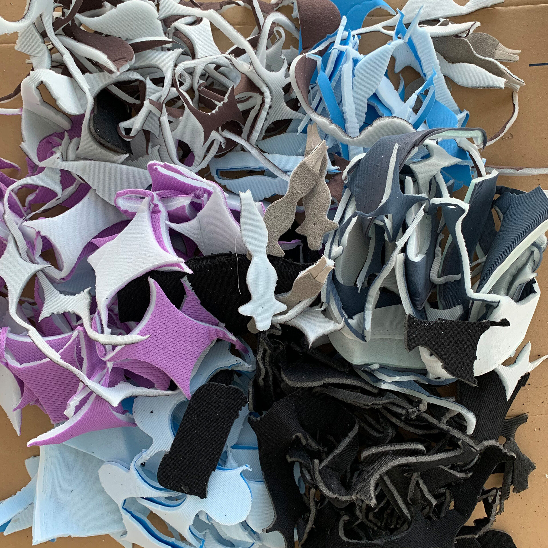 Pile of foam scraps on factory table